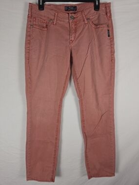 Silver Jeans Co. Aiko Skinny Mid Rise Colored Denim Jeans Salmon Pink - W30 L29